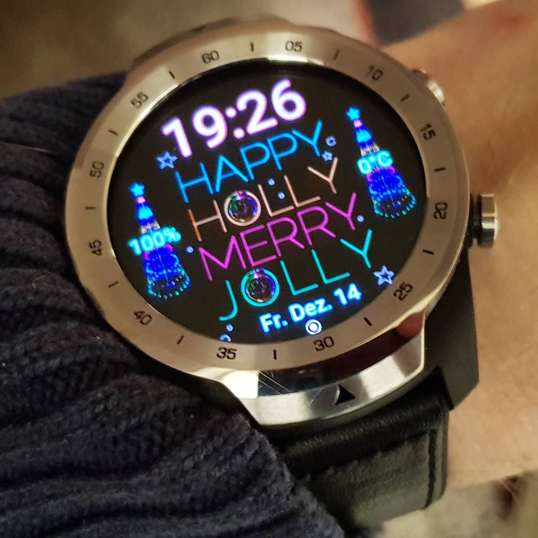 Neon Holiday Wishes - Wear OS Watchface on Mobvoi TicWatch Pro